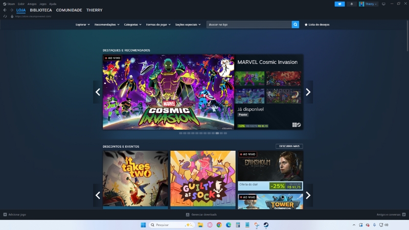 Captura de tela da tela inicial da Steam