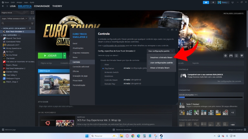 Captura de tela controle Steam
